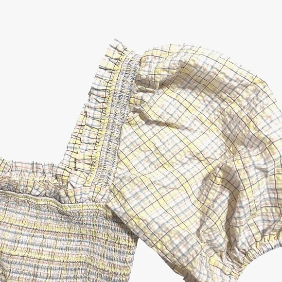 NWT GANNI Seersucker Plaid Print Midi Length Dress smoked top size 42 US… - Picture 6 of 10